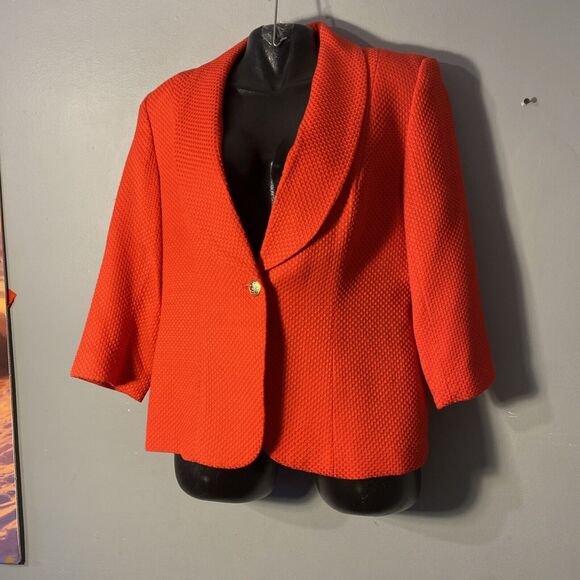 Bob Mackie Studio‎ Women's Jacket Size 14 Red 1 Button Blazer - Picture 3 of 5